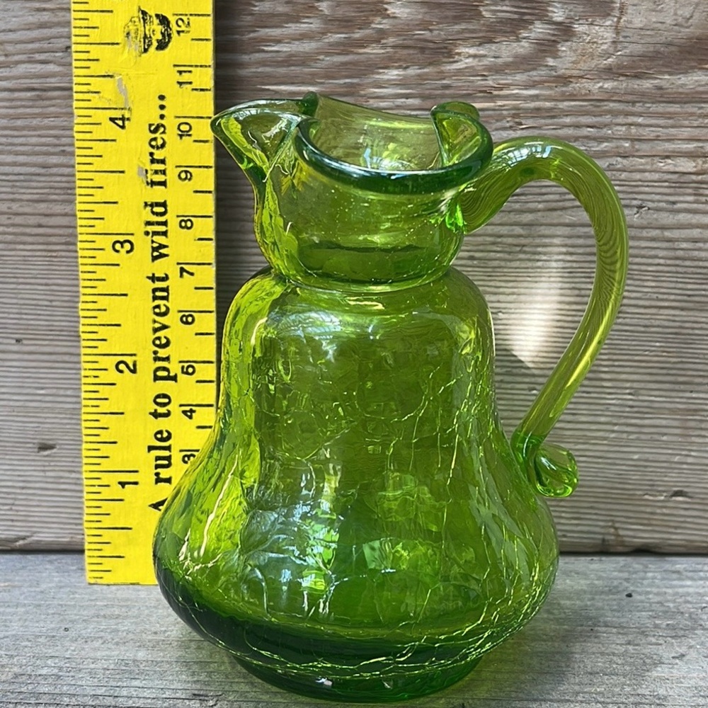 Vintage Green Crackle Glass Pitcher Art Glass - Picture 6 of 8